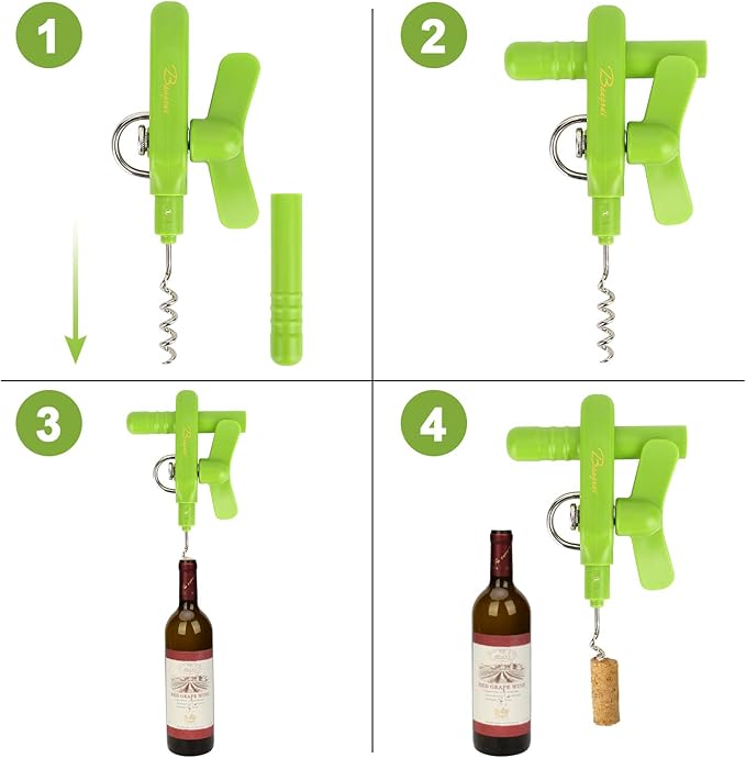 Home Kitchen Restaurant Safety Bottle Jar Wine Manual Can Opener&Bangrui Professional 4-in-1 Can Opener keeps smooth edges. With a corkscrew folded in the lever. Best Gadget for Kitchen Use (Green)