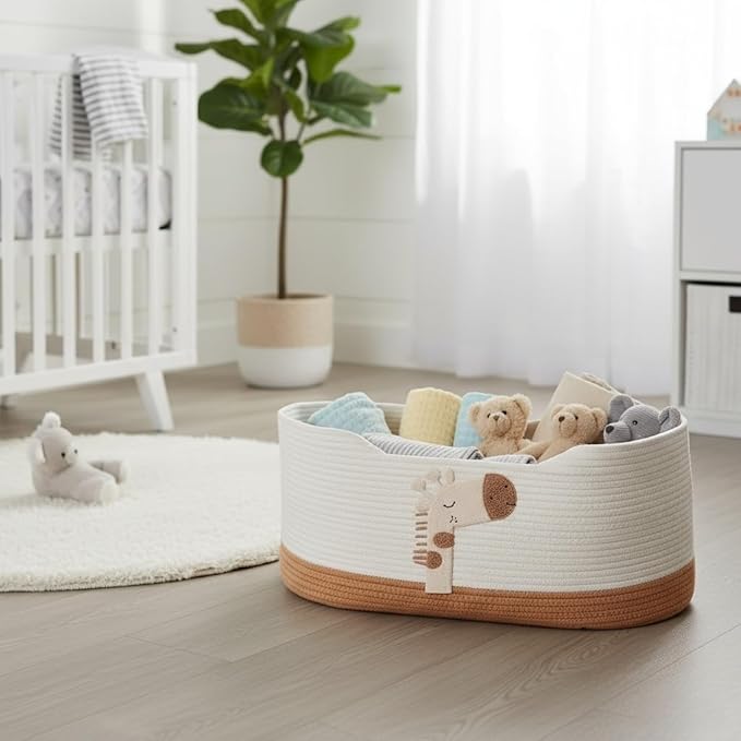 XYNAUTUVersatile Foldable Storage Basket, Natural Cotton Rope Organizer with Sturdy Handles for Nursery, Bedroom, Beach, and as a Pet Bed 27.56 × 15.75in