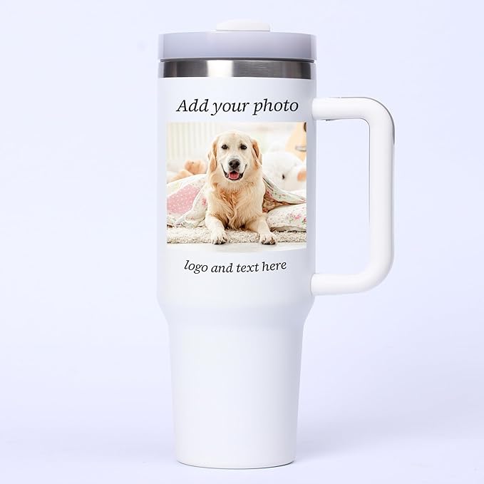 Personalized Tumbler with Handle, 20oz Insulated Coffee Tumbler with Lid and Straw, Custom Stainless Steel Travel Cup for Women Men (Puppy)