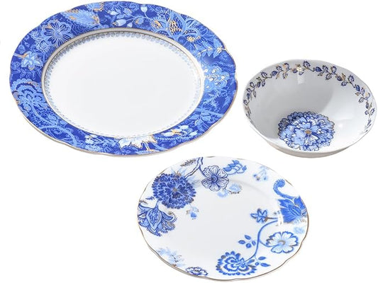 Exquisite ceramic tableware 3 Piece Bone China Modern Round Dishes Sets,Dinnerware dishset for Kitchen,Dinner Plate,Dessert Plate,Soup Bowl,Blue flowers