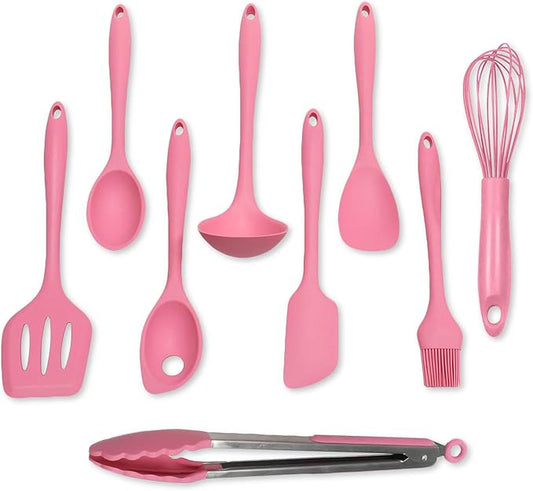 Chef Craft - Premium Silicone Kitchen Tools and Utensils Set, Non-Scratch, Withstands Temperatures up to 450°F, BPA-Free, 9 Piece Cooking Utensils Set, Pink