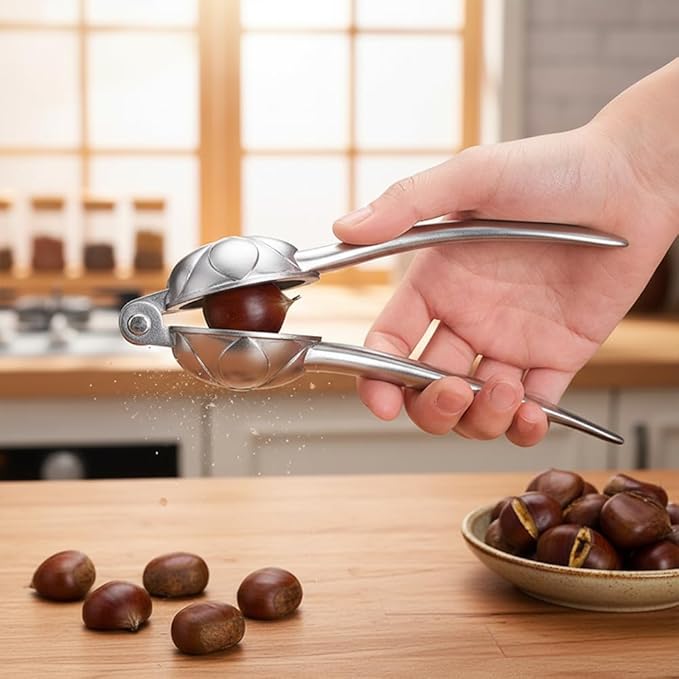 Chestnut Cutter Tool, Aluminum Alloy Chestnut Peeler with Ergonomic Handle, Multifunction Chestnuts Peeler Nutcracker Opener Clip, for Hazelnut Walnut Pistachio Macadamia Kitchen Nut Opener Tool (1)