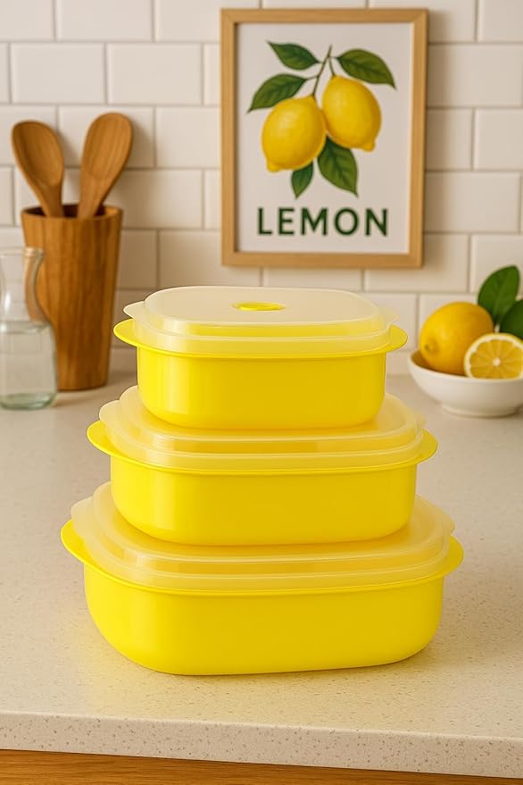 Reston Lloyd Calypso Basics Microwave Cookware, Steamer and Storage Set, Lemon, Multiple Sizes, 6-Piece