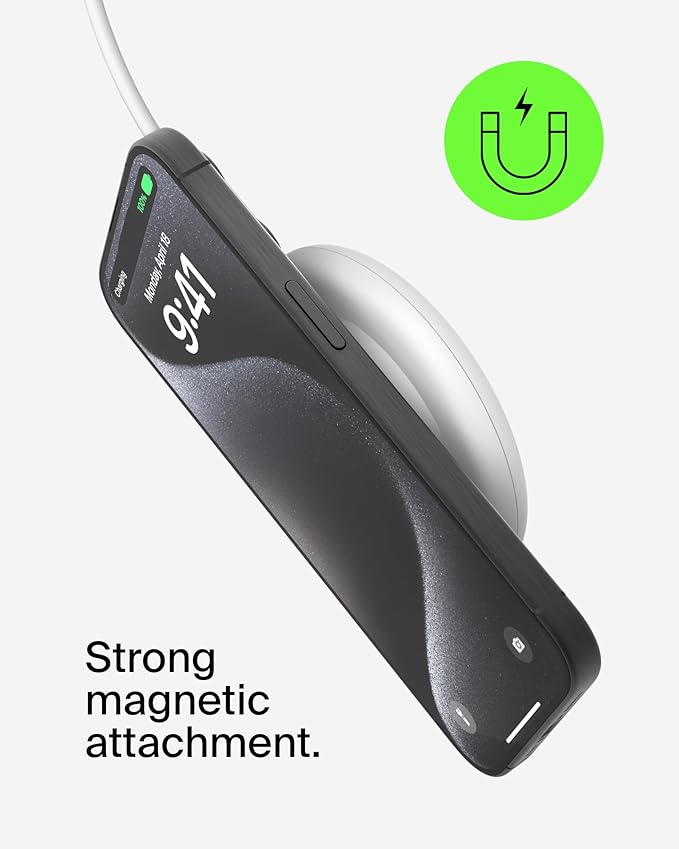 Belkin Magnetic Wireless Charging Pad 15W - MagSafe-Compatible Qi2-Certified Wireless Charger for iPhone 16 Series, Samsung Galaxy S25, AirPods, & More w/Non-Slip Base, Power Supply Included - White