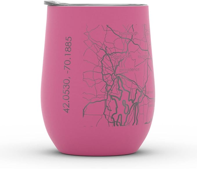 Well Told Engraved Cape Cod Massachusetts Map Insulated Wine Tumbler, Etched Stainless Steel Cup (12 oz, Sunset Pink) City Map Insulated Tumbler, Custom Insulated Tumbler, Outdoor Drinkware