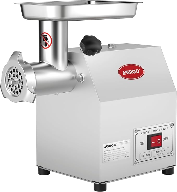 Commercial Electric Meat Grinder #8, 0.5HP Heavy Duty Industrial Stainless Steel Meat Mincer, Sausage Stuffer with 2 Blades, 2 Plates & 3 Sausage Tubes, Meat Grinder Machine for Kitchen,Restaurant