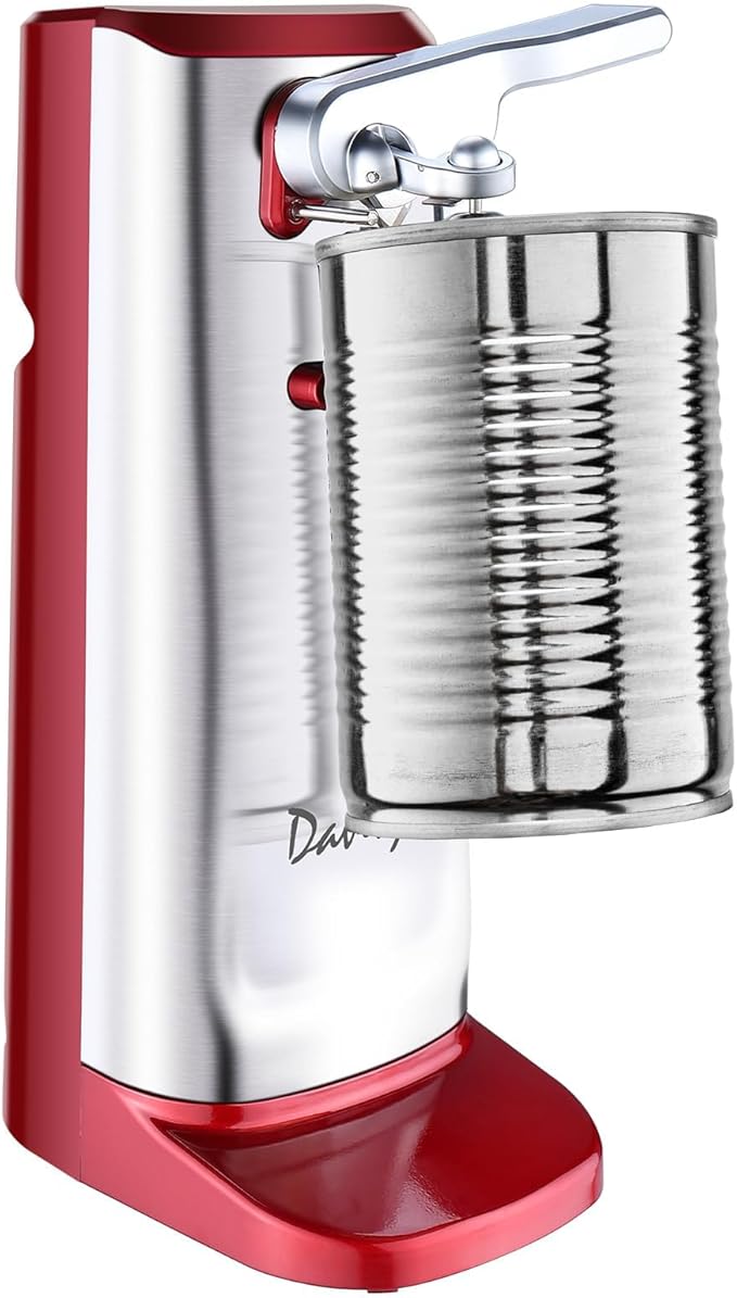 Davivy Can Opener Extra-Tall Electric, Stainless Steel 3-in-1 Can Opener with Knife Sharpener & Bottle Opener, Automatic One-Touch Operation, Wide Stable Base, Cord Storage, Fiery Red
