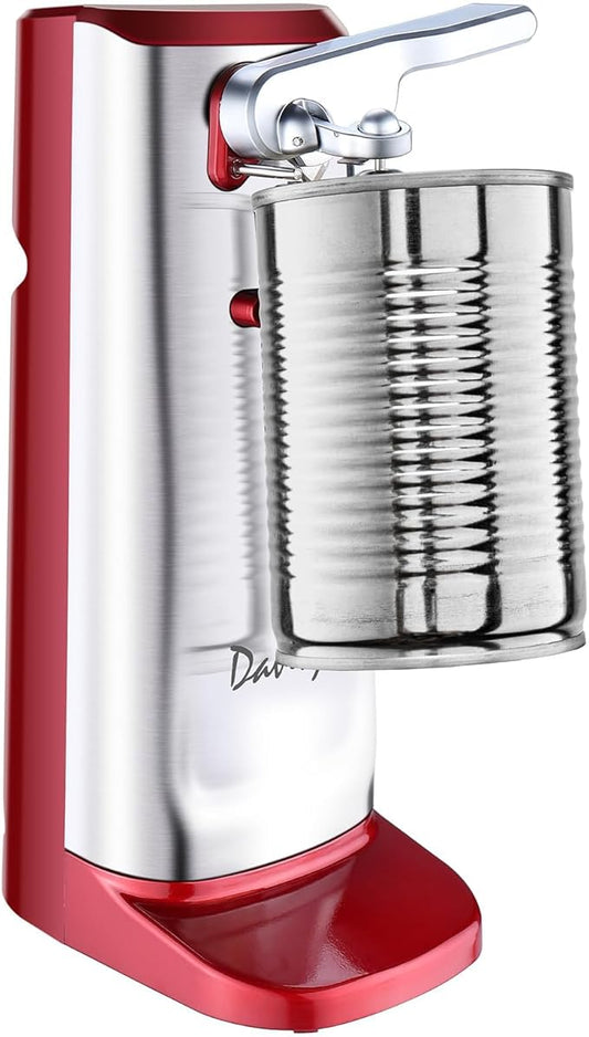 Davivy Can Opener Extra-Tall Electric, Stainless Steel 3-in-1 Can Opener with Knife Sharpener & Bottle Opener, Automatic One-Touch Operation, Wide Stable Base, Cord Storage, Fiery Red
