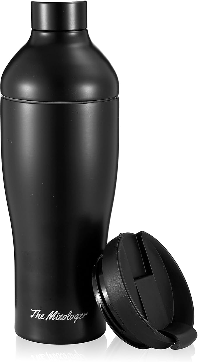 The Mixologer Cocktail Shaker & Tumbler | 19 oz Stainless Steel Drink Mixer with Built-in Measurements, Leak-Proof Design & Vacuum Insulation | Ideal to Mix Whiskey, Cocktails & More | Matte Black