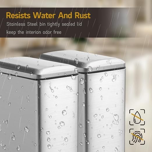Bathroom Trash Can 2.6 Gallon with Lid, Garbage Can with a Soft Close lid, 10l Stainless Slim Step Trash Can with Removable Inner Bucket for Bathroom,Bedroom,Home Office