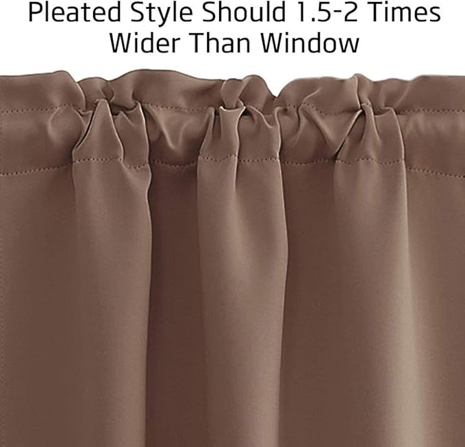 NICETOWN Short Window Blackout Valances for RV Camper, Farmhouse Adjustable Double Rod Pocket Thermal Insulated Short Curtains for Cafe/Living Room, 1 Pair, 52" W x 18" L + 1.6" Header, Cappuccino