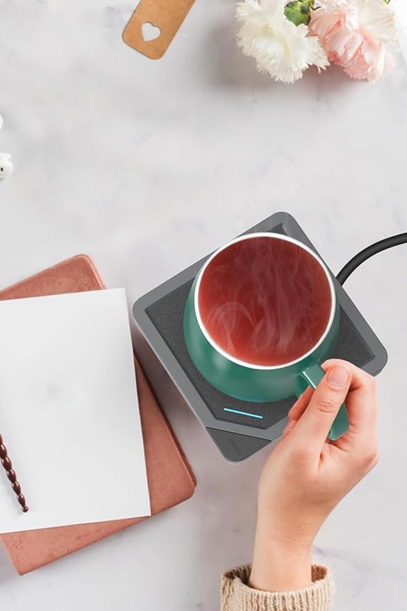 Coffee Mug Warmer Set: Coffee Warmer for Desk Auto Shut Off Candle Warmer Plate Electric Beverage Coffee Cup Warmer Heated Coffee Mug for Coffee,Tea, Milk Up to 131°F/55°C (Green)