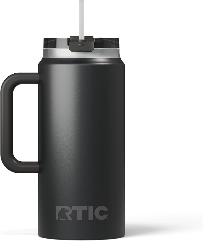 RTIC 64 oz Ceramic Lined Insulated Road Trip Tumbler, Leak-Resistant Lid, Black