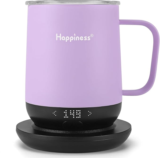 Happiness Smart Heated Coffee Mug,12oz Rechargeable Electric Self Heating Temperature Control Coffee Cup