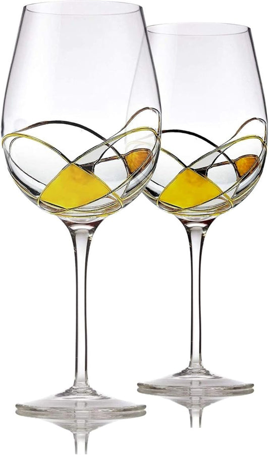Bezrat Red Wine Glasses Set of 2, Hand Painted Wine Glass, Drinkware Essentials, 11" H, 28oz Wine Lover Large Glass, Glassware Gifts Ideas for Women Inspired by 'Duomo di Milano' Mothers Day (Red)