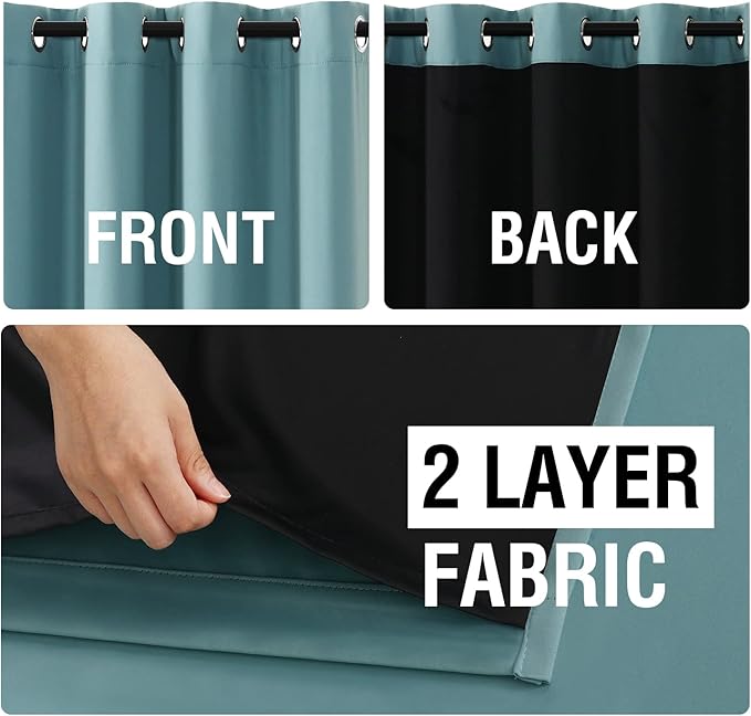 H.VERSAILTEX 100% Blackout Curtains 84 inches Long, Pair of Energy Smart & Noise Blocking Out Drapes with Black Liner for Bedroom, Thermal Insulated Guest Room Lined Window Dressing(Grey Mist)