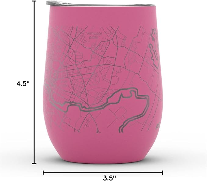 Well Told Engraved Austin Texas Map Insulated Wine Tumbler, Etched Stainless Steel Cup (12 oz, Sunset Pink) City Map Insulated Tumbler, Custom Insulated Tumbler, Outdoor Drinkware