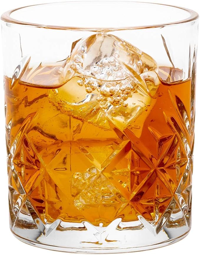 Restaurantware Timeless 7 Ounce Rocks Glasses 12 Rolled Rim Crystal Old Fashioned Glasses - Etched Design Made From Lead-Free Glass Clear Glass Crystal Cut Glasses Dishwashable