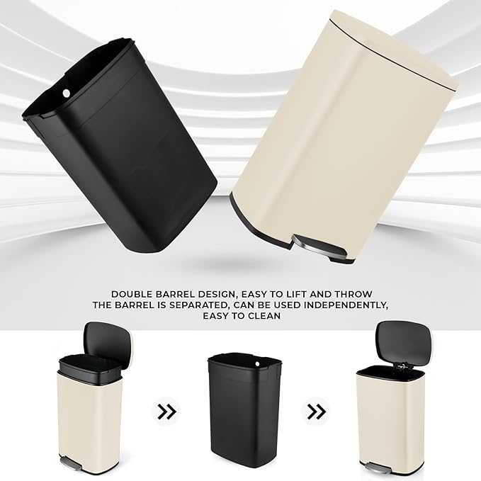 8 Gal Kitchen Trash Can, 30L Recycling or Garbage Bin, Brushed Stainless Steel Waste Basket, Soft&Quiet Close Dustbin, with Step-On Pedal, Removable Inner Bucket, for Home, Office, Living Room