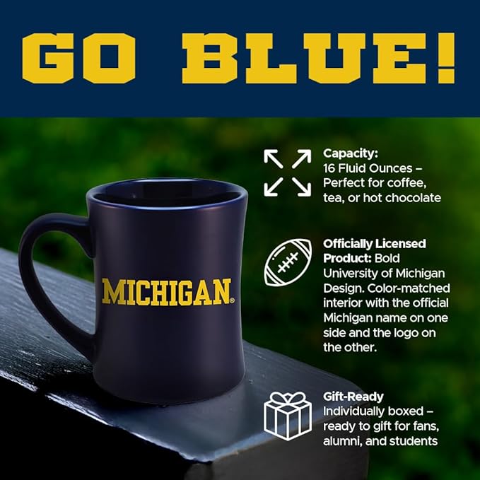 Michigan Wolverines Ceramic 16oz Sculpted Mug – Official Team Logo Coffee Cup – Handwash Recommended – Individually Boxed