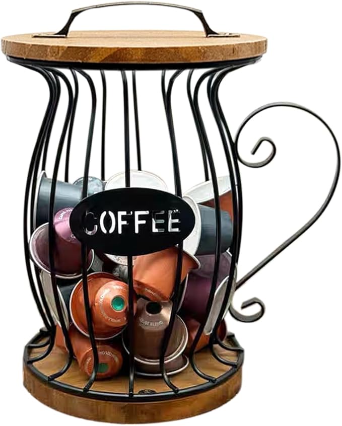 Coffee Pods Holder Organizer, Large Capacity Nespresso Storage and Organization Creamer Container Basket for Kitchen Counter Countertop Office Kpop Desktop Stand organizador de cafe (with Lid)