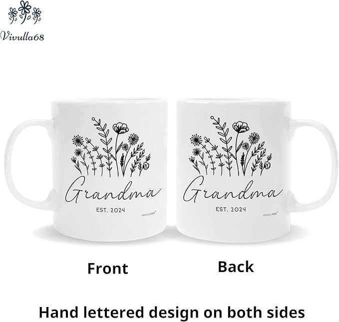 Vivulla68 Grandparents Gifts First Time 2024, Pregnancy Announcement For Mug Set, Promoted To Grandma And Grandpa 2024 Mugs, Baby Est Grandparent mug - White 1 (Grandparent Mug Set 2024, 11Oz)
