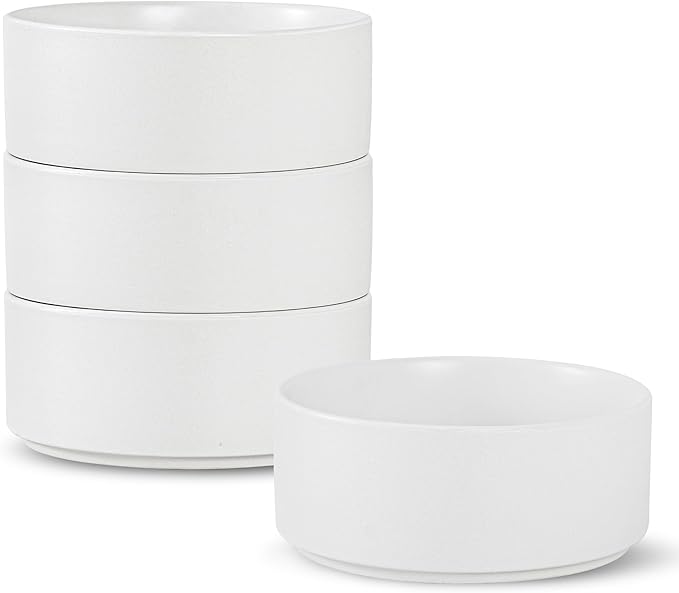 Stoneware Cereal Bowls Set of 4, 6 Inch Deep Bowl for Oatmeal, Soup, Ceramic Bowls Sets, Microwave Safe, Dishwasher Safe, Versatile for All Seasons, Matte White