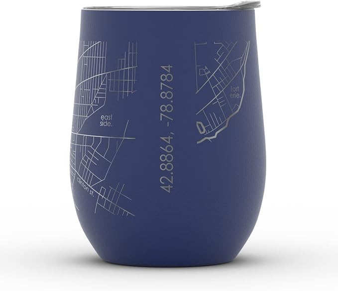 Well Told Engraved Buffalo New York Map Insulated Wine Tumbler, Etched Stainless Steel Cup (12 oz, Midnight Blue) City Map Insulated Tumbler, Custom Insulated Tumbler, Outdoor Drinkware