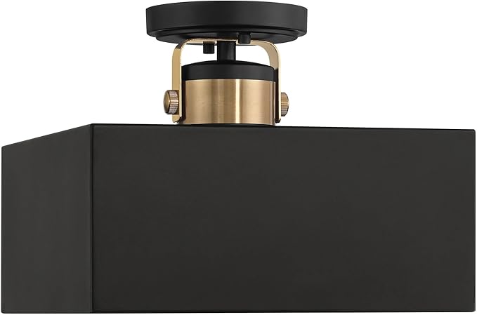 Possini Euro Design Artemis 12" Modern Semi Flush-Mount Ceiling Light Fixture Kitchen Foyer Hallway 2-Light Black Gold Finish Metal Bedroom Bathroom Entryway Living Room Indoor Office Mini