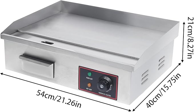 Electric Countertop Griddle Commercial BBQ Grill, Stainless Steel BBQ Flat Top Grill Hot Plate Countertop Electric Stove with Adjustable Thermostatic Control for Steak Kitchen (1.6KW)