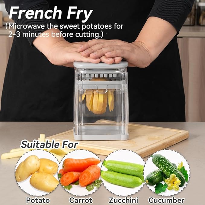 French Fry Cutter 3 in 1 Potato Onion Chopper Multifunction Egg Apple Slicer Kitchen Vegetable Cutter Dicer for Cucumber, Tomato, Zucchini, Carrot, Citrus Stainless Steel Blade