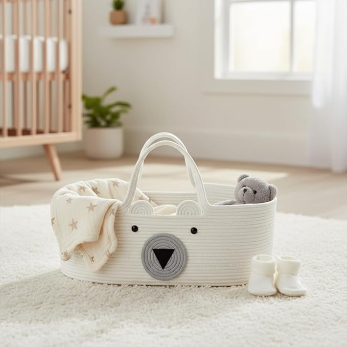 Collapsible Cotton Rope Basket with Handles, Space-Saving Organizer for Baby Stuff, Toys, Laundry, Picnic Supplies, and Small Pets 28 × 16in