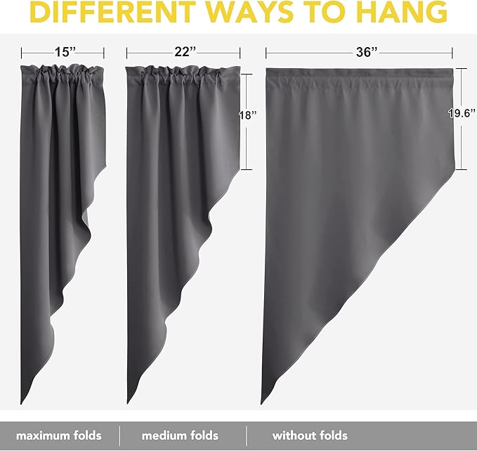 NICETOWN Blackout Window Treatment Pole Pocket Kitchen Tier Curtains- Tailored Scalloped Valance/Swags for Living Room (One Pair, 36 Wide by 63-inches Long Each Panel, Grey)