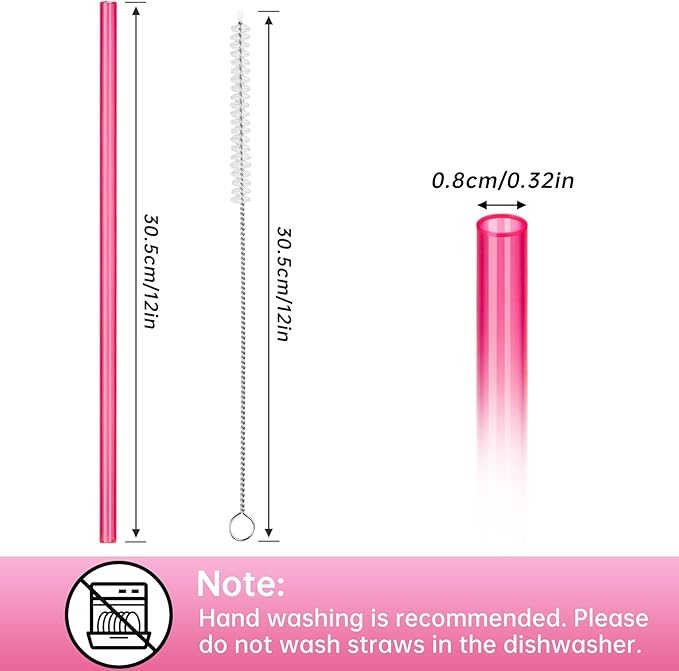 NiHome 12-Pack Plastic Reusable Drinking Straws for Stanley 40 oz 30oz 64 oz Tumbler, 6 Color 12 In Reusable Straws Fit for Stanley Cups w/ 2 Brushes, BPA-Free for Cold & Hot Beverages (Gradient Pink)