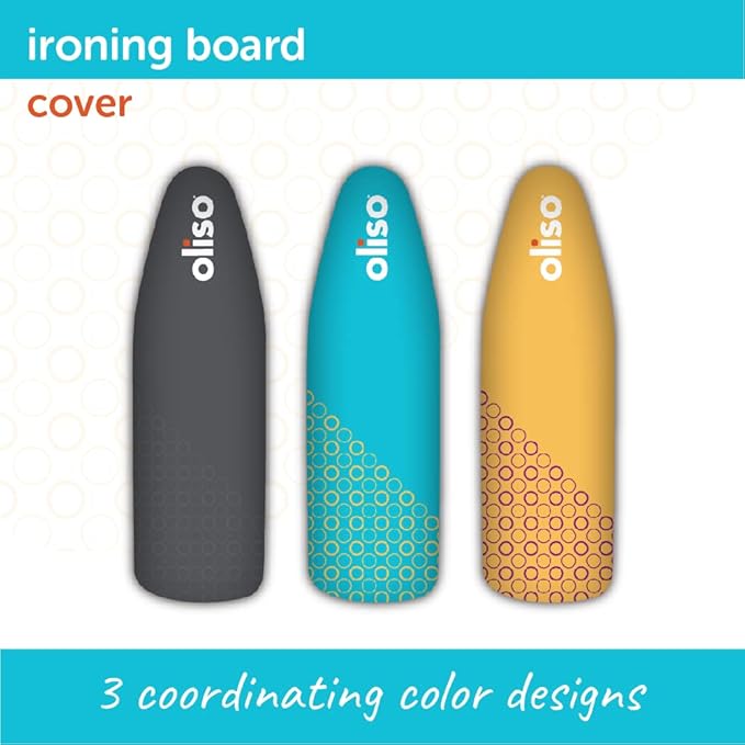 oliso Ironing Board Cover – 100% Cotton with Professional Felt Pad, Fits Standard 54" x 15" Boards – Secure Fit with Wide Elastic Edge & Adjustable Straps – Turquoise