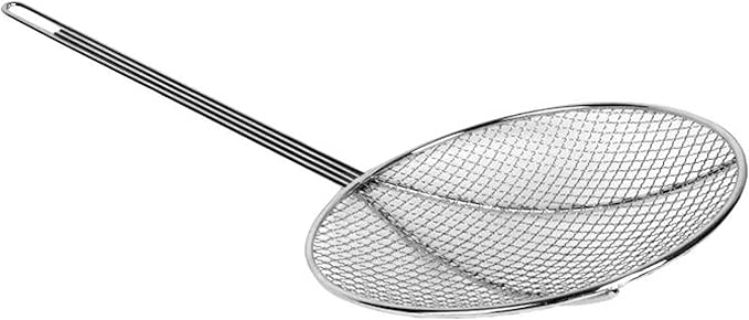 TrueCraftware- 9-Inch Round Wire Skimmer 13" Handle Length Nickel Plated- Kitchen Utensil Food Strainer Skimmer Spoon for Cooking Sieve Sifters Rice Quinoa Pasta Fruits Vegetables etc.