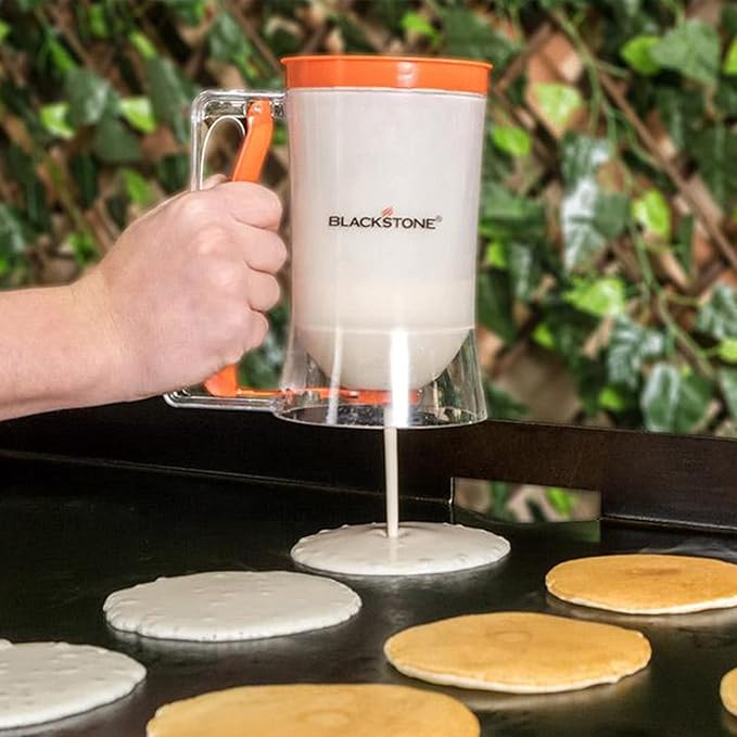 Blackstone 1543 4-Piece Griddle Breakfast Kit with Batter Dispenser, Bacon Press, and Two Egg Rings