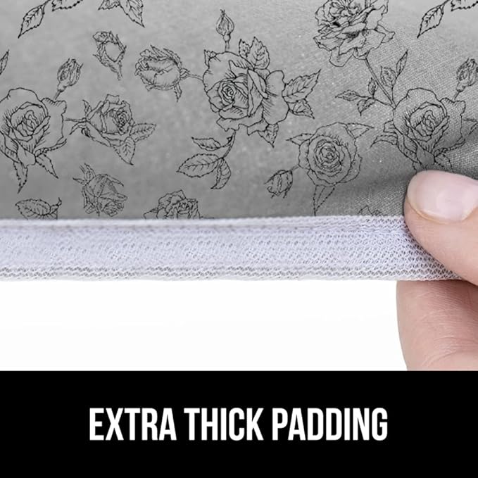 GORILLA GRIP The Original Ironing Board Cover and Pad, Silicone Coating, Thick Scorch Resistant Padding, Heavy Duty Iron Covers Standard Boards, Hook and Loop Fastener Strap, Gray Floral, 15x54