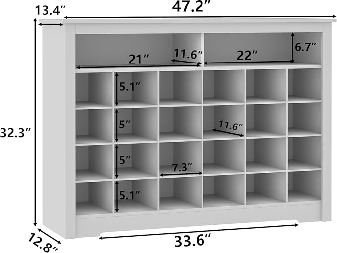 5-Tier Storage Cabinet for Entryway, Modern Shoe Rack with 26 Cubbies, Freestanding Shoe Organizer with 24 Pair Shoe Storage Cabinet for Hallway,Bedroom,Living Room(White