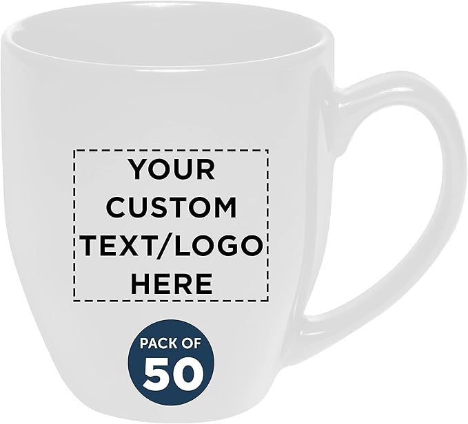 Custom Large Coffee Cups 16 oz. Set of 50, Personalized Bulk Pack - Perfect for Tea, Espresso, Cappuccino, Hot Cocoa - White