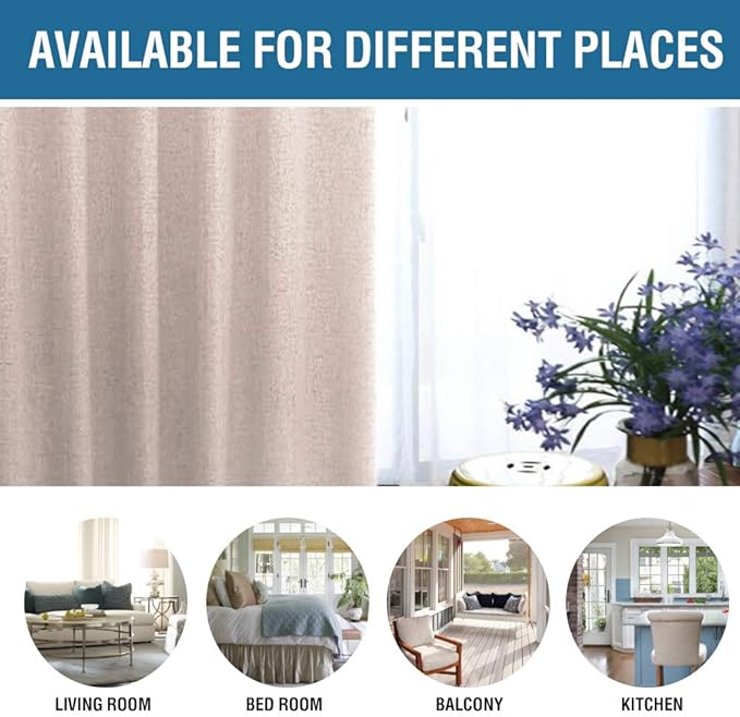 H.VERSAILTEX 100% Blackout Curtains for Bedroom 63 Inches Long Grommet Linen Face Full Light Blocking Curtain Drapes for Living Room Thermal Linen Look Curtains 2 Panels Set, 52" W x 63" L, Natural