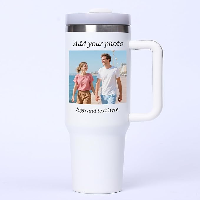 Personalized Tumbler with Handle, 20oz Insulated Coffee Tumbler with Lid and Straw, Custom Stainless Steel Travel Cup for Women Men (Couple)