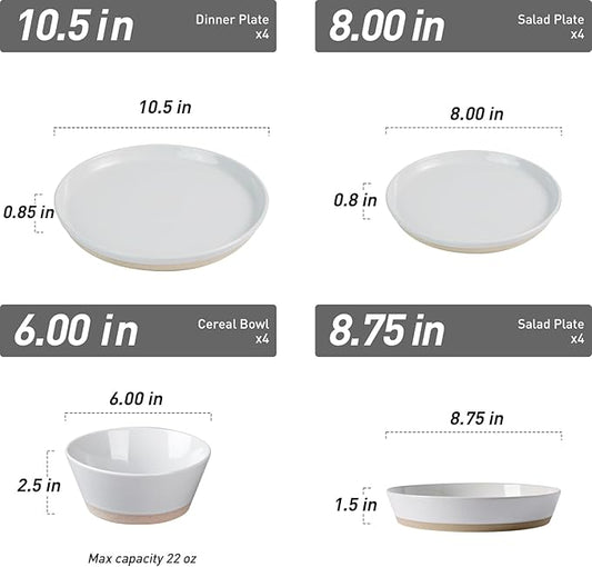 Famiware Saturn Dinnerware Set with Pasta Bowl, 16 Pieces Dish Set, Plates and Double Bowls Sets for 4, Chip and Scratch Resistant, Microwave and Dishwasher Safe Tableware, Light Gray