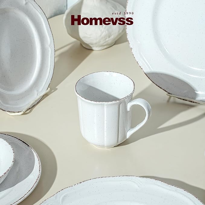 20pc Dinnerware Set, Plate and Bowl Set, Stoneware Dishes Set for 4, Microwave and Dishwahser Safe, Scratch Resistant, French Countryside Speckled Antique White