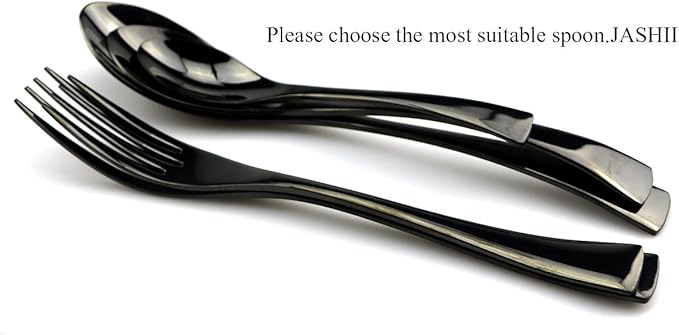 JASHII 18/10 Stainless Steel 24 Piece Mirror Polished Black Flatware Set,Dinner Knife Steak Knife Salad Fork Dessert Coffee Spoon，Service for 4 ，Black Utensil Sets