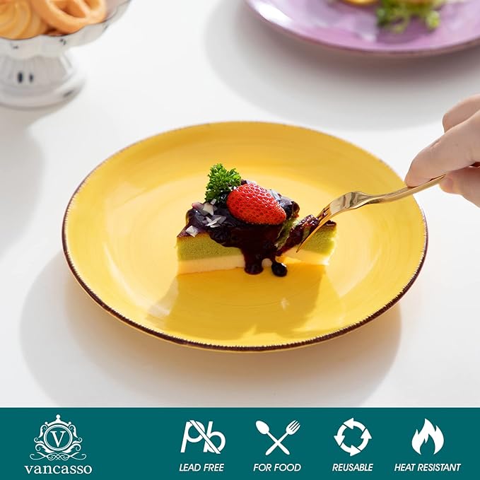 vancasso Bonita Multicolour Dessert Plate Set of 6, Handpainted Side Plate in Rustic Look Tableware, 7.5 inch Side/Salad/Fruit/Snack Plate(18.8 * 18.8 * 2.2cm)