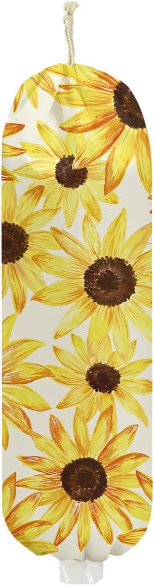 Sunflower Plastic Bag Holder 22.5x9 Inch, Wall Mount Plastic Bag Holders for Grocery Bags, Floral Reusable Grocery Bags Storage Dispenser for Home Kitchen Pantry Decor, Sunflower Gifts for Women Mom