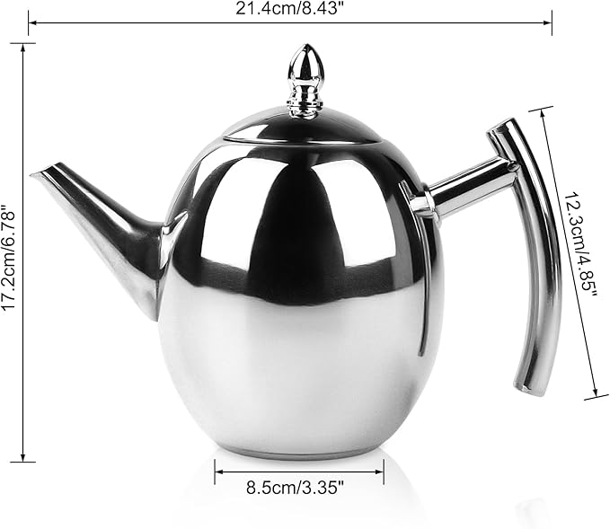 Jadeshay Tea Kettle, 1L Large Stainless Steel Teapot Coffee Pot with Removable Filter for Home, Hotel, Cafe, Bar, Restaurant