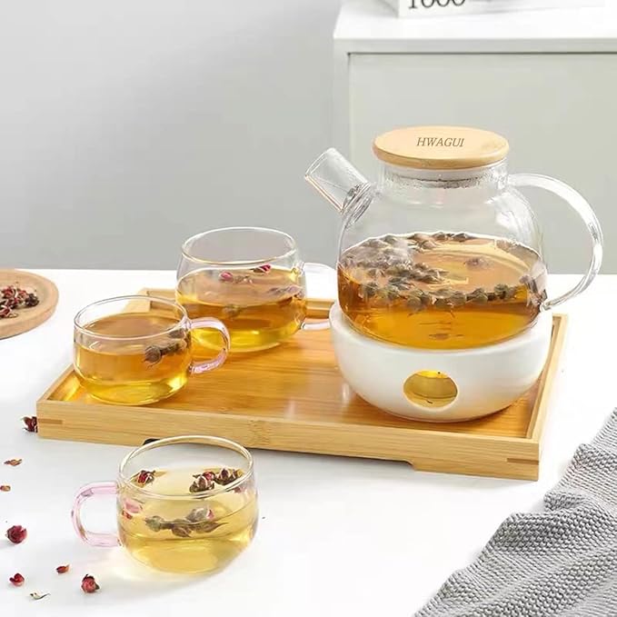 Hwagui - Glass Teapot with Infuser for Loose Tea and Blooming Tea, Heat Resistant Glass Teapot and Kettle for Stovetop, Perfect Tea Maker, 1000ml/33oz