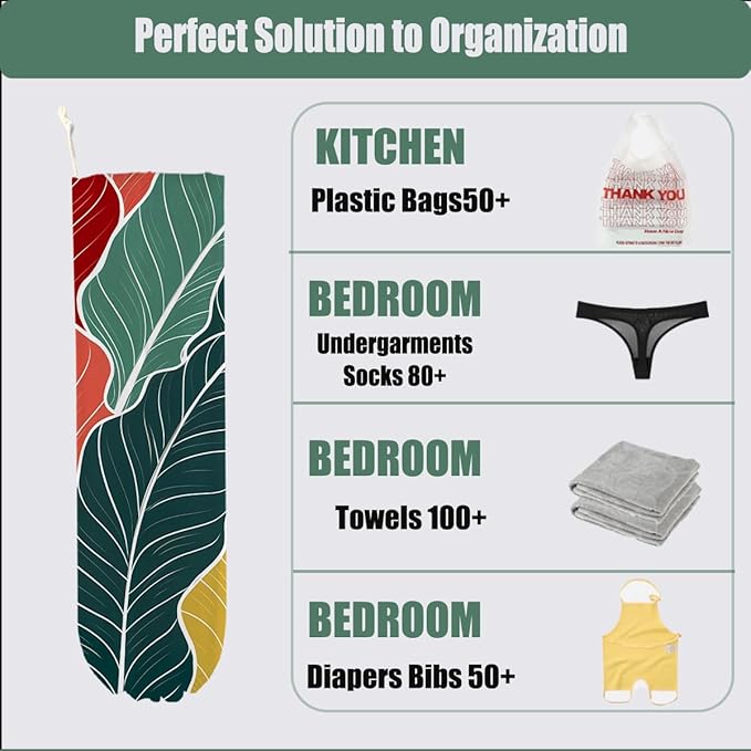 Palm Leaves Plastic Bag Holder, Wall Mount Plastic Bag Holders for Grocery Bags, Large Reusable Plastic Shopping Bags for Home Kitchen Pantry Decor, Colorful Palm Leaves Gifts for Women Mom Wife